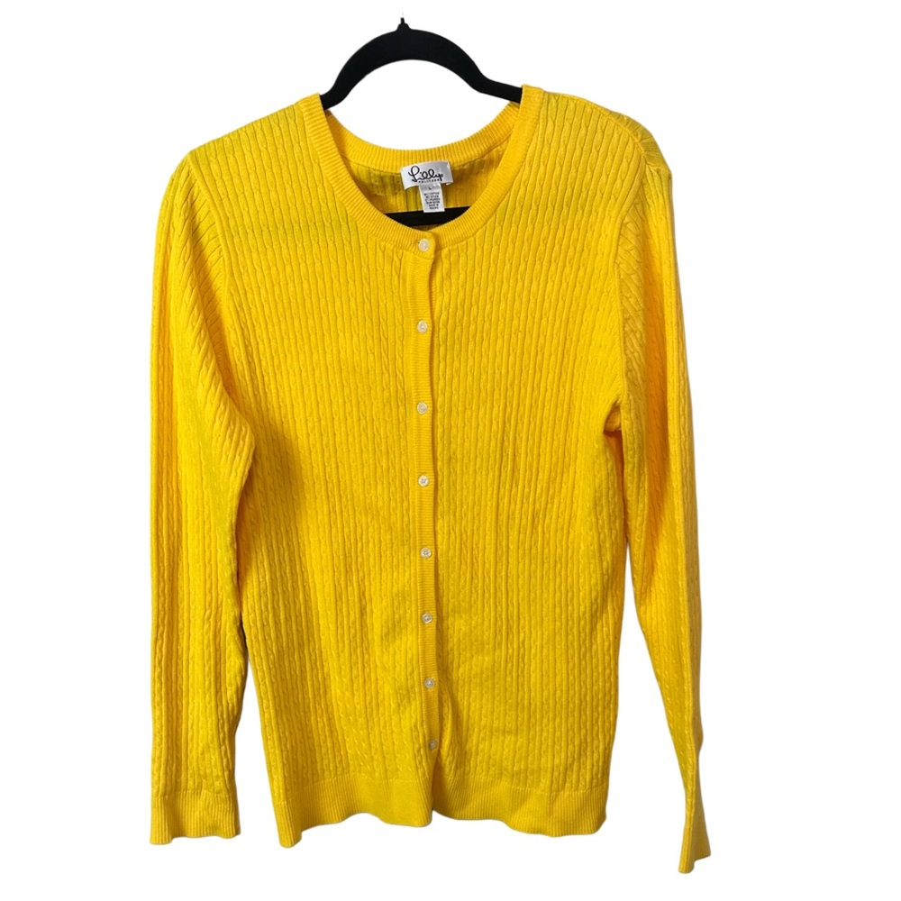 Lilly‎ Pulitzer Cable Knit Cardigan Button Front Yellow Women Large